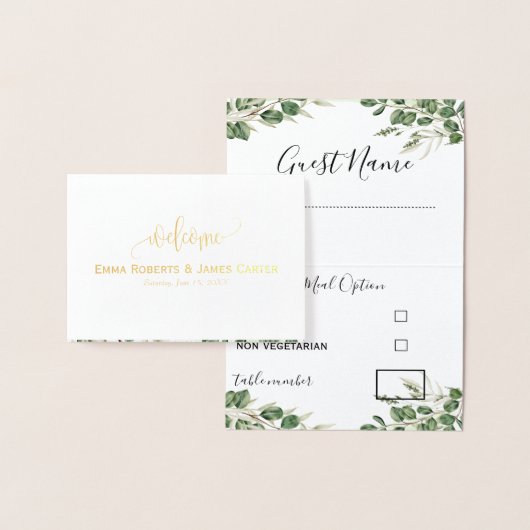 Greenery Wedding Menu Choice Place Cards 箔カード (ディスプレー)
