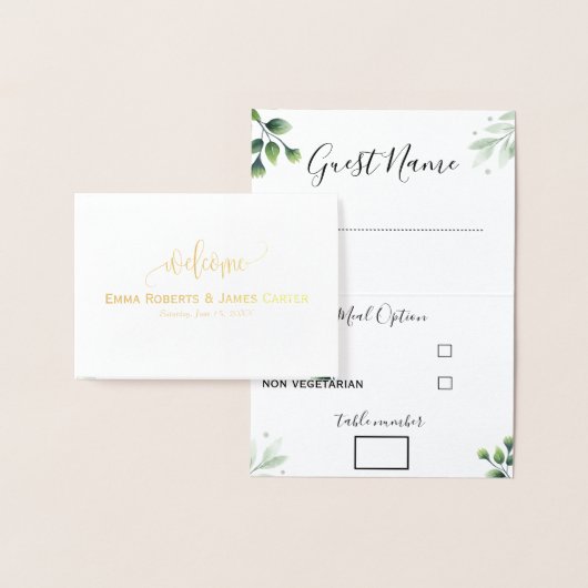 Greenery Wedding Menu Choice Place Cards 箔カード (ディスプレー)