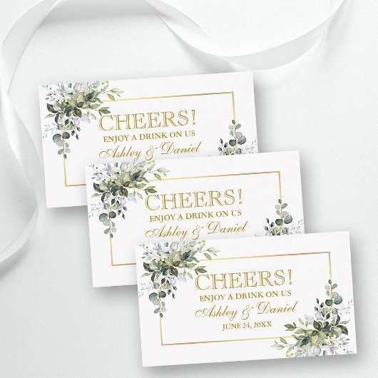 Greenery Wedding Reception Gold Drink Ticket Card エンクロージャーカード