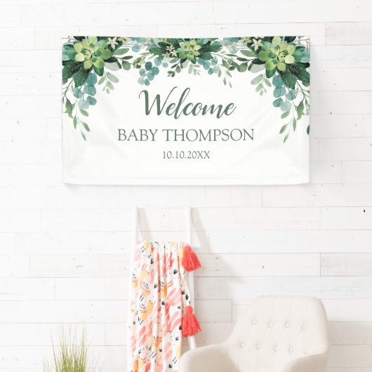 Greenery Welcome baby Banner backdrop 横断幕 (インサイチュ)