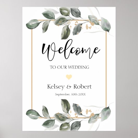 Greenery Welcome Wedding sign Poster ポスター (正面)