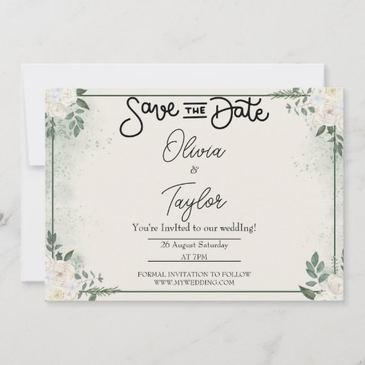 Greenery Whimsical Save The Date Invitation 招待状 (正面)