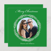 Greenery White Leaves Wreath enclosing your photo シーズンカード (正面/裏面)
