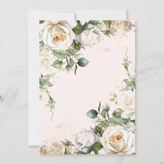 Greenery White Roses & Gold 80th Birthday 招待状 (裏面)