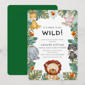 Greenery Wild Forest Sarafi Animals Baby Shower 招待状 (正面/裏面)