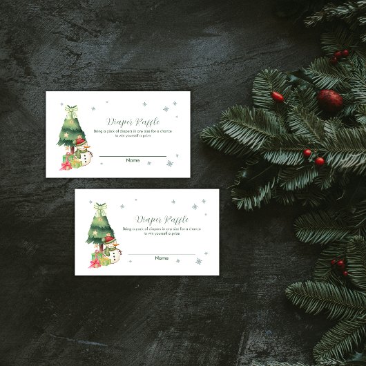 Greenery Winter Snowman Diaper Raffle Baby Shower エンクロージャーカード