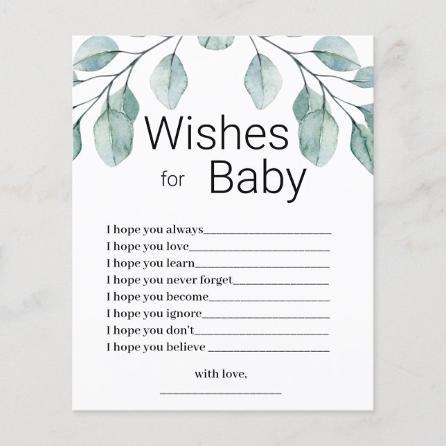 Greenery Wishes for Baby Shower Game (正面)