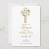 Greenery with cross Baptism 招待状 (正面)