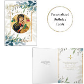 Greenery with Double Gold Frame Orthodox Birthday  カード