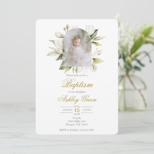 Greenery with picture Baptism 招待状 (スタンド正面)