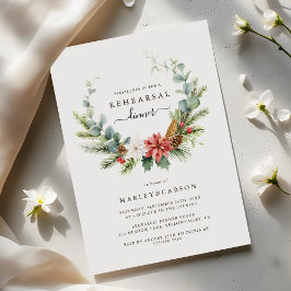 Greenery Wreath Evergreen Wedding Rehearsal Dinner 招待状