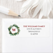  Greenery Wreath Monogram Return Address ラベル (インサイチュ)