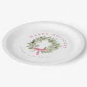 Greenery Wreath & Red Bow Holiday ペーパープレート (アングル)
