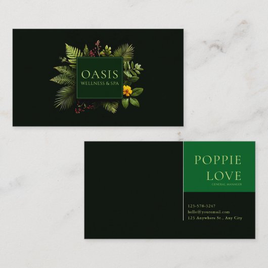 Greenery Yellow Flower Red Berry Black Botanical 名刺 (正面/裏面)