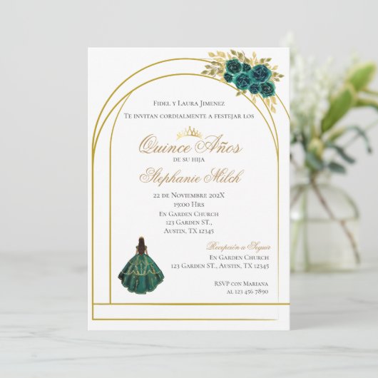 Greengery Floral Mexican Quinceanera Invitation 招待状 (スタンド正面)