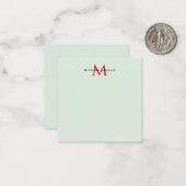 Greenish Grey & Red Monogram Modern Minimalist ノートカード (正面/裏面インサイチュ)