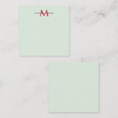 Greenish Grey & Red Monogram Modern Minimalist ノートカード (正面/裏面)