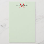 Greenish Grey & Red Monogram Modern Minimalist 便箋 (正面)