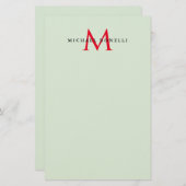 Greenish Grey & Red Monogram Modern Minimalist 便箋 (正面/裏面)