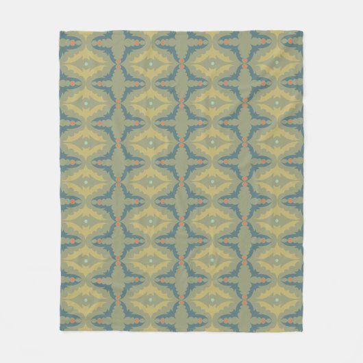 Greenish Retro Vintage Pattern フリースブランケット (正面)
