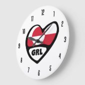 Greenland Country Code GRLフラグハート ラージ壁時計 (傾斜)