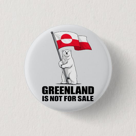 Greenland Is Not for Sale Polar Bear With Flag 缶バッジ (正面)