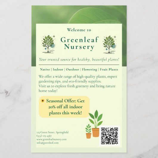 Greenleaf Nursery ブランディングへようこそ チラシ (正面)