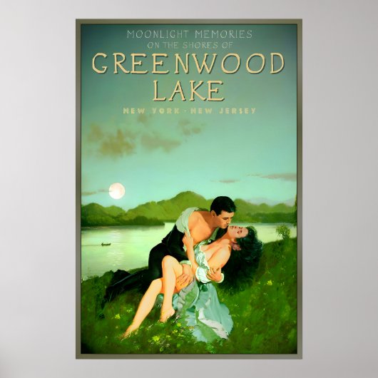 Greenwood Lake New York New Jersey Moonlight ポスター (正面)