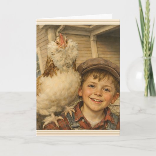Greeting Card -Cute Boy With Chicken カード (正面)