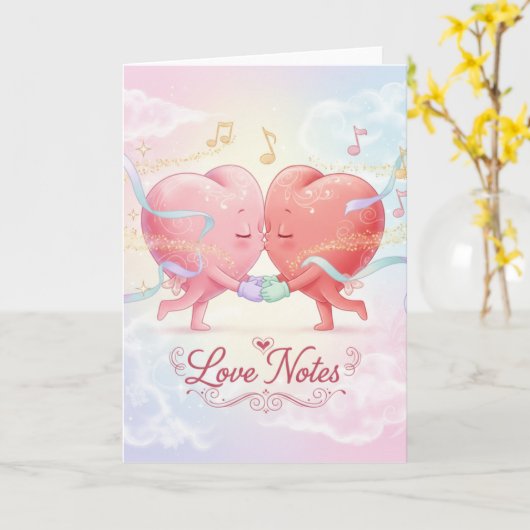 Greeting Card - Kissing Hearts "Love Notes" カード (黄色い花)