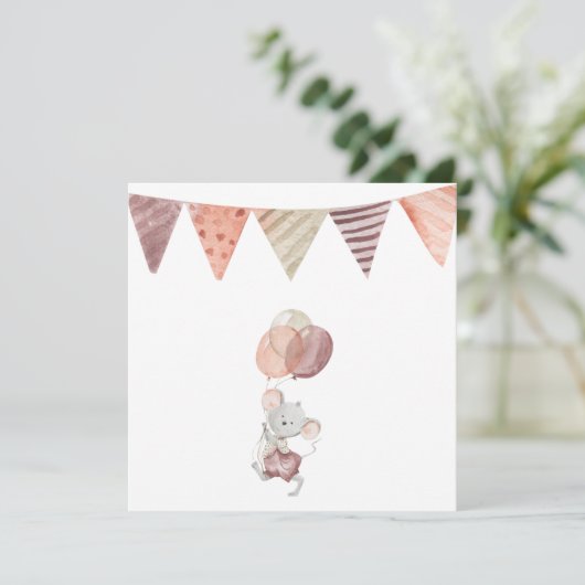 Greeting Card - Little Mouse With Balloons カード (スタンド正面)