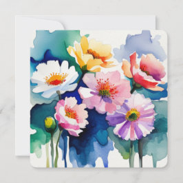 Greeting Card with Watercolor Flowers - 4 ノートカード