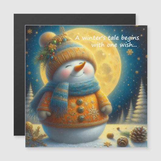 Greeting magnet with a cute snowman (正面/裏面)