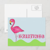 GREETINGS かわいらし Pink Flamingo鳥はがき ポストカード (正面/裏面)