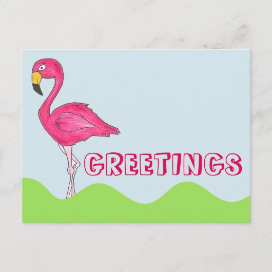 GREETINGS かわいらし Pink Flamingo鳥はがき ポストカード (正面)