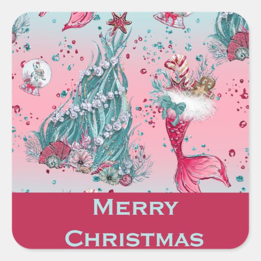 Greetings パーソナライズされた Mermaid and Friends スクエアシール (正面)