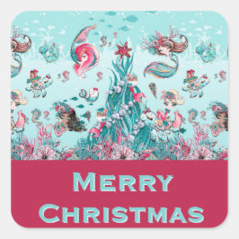 Greetings パーソナライズされた Mermaid and Friends スクエアシール