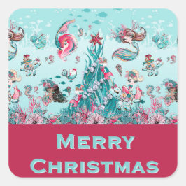 Greetings パーソナライズされた Mermaid and Friends スクエアシール