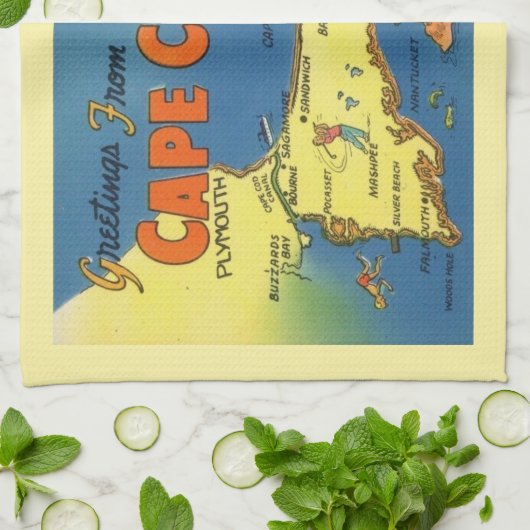 Greetings From Cape Cod Map キッチンタオル (折り畳み)
