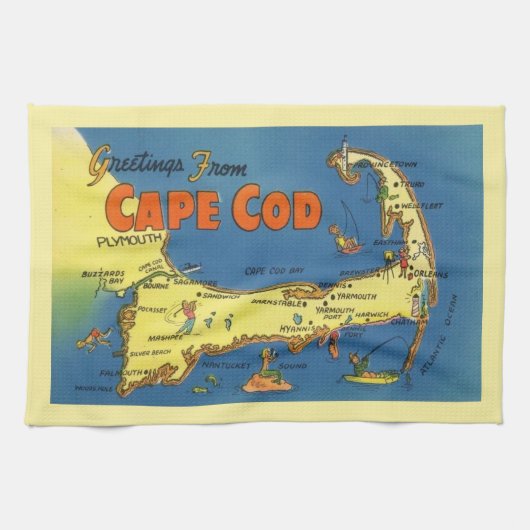 Greetings From Cape Cod Map キッチンタオル (横)