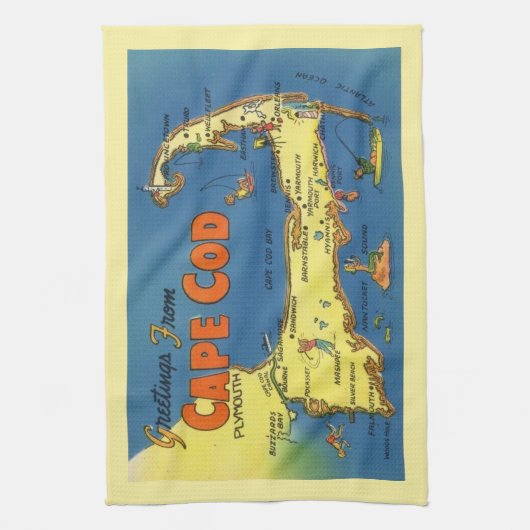 Greetings From Cape Cod Map キッチンタオル (縦)
