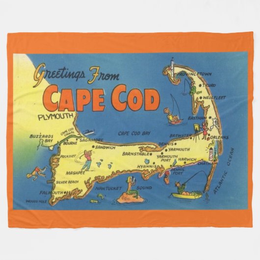 Greetings From Cape Cod Map フリースブランケット (正面(横))