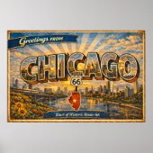 Greetings From Chicago Vintage Postcard ポスター (正面)
