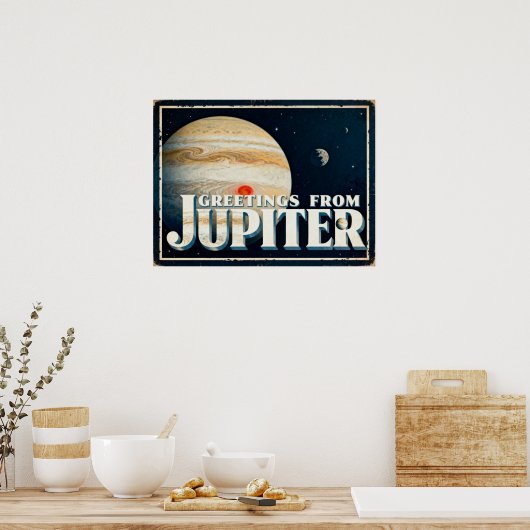 Greetings from Jupiter Retro Sci‑Fi Poster ポスター (キッチン)