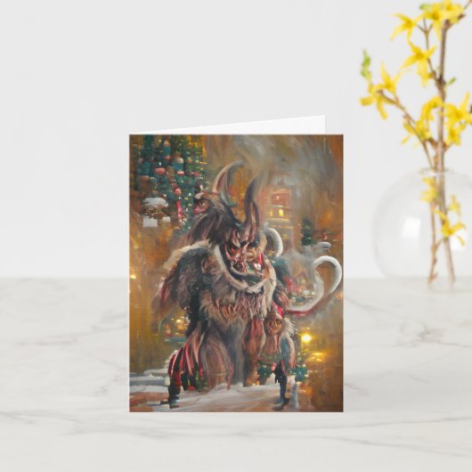 Greetings from Krampus, 4" x 5.6" Folded Card カード (黄色い花)