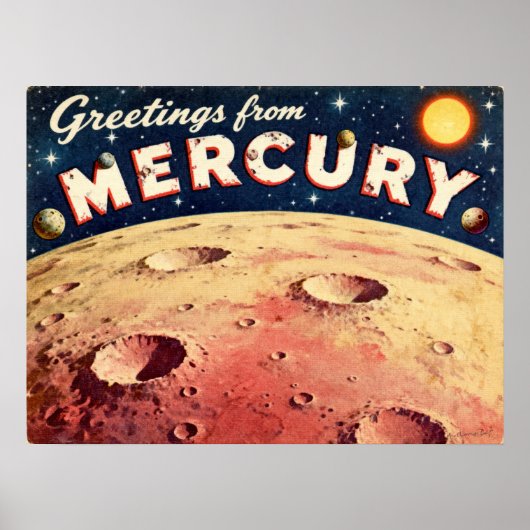 Greetings from Mercury Retro Sci‑Fi Poster ポスター (正面)