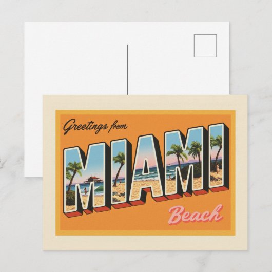 Greetings from Miami Beach Vintage ポストカード (正面/裏面)