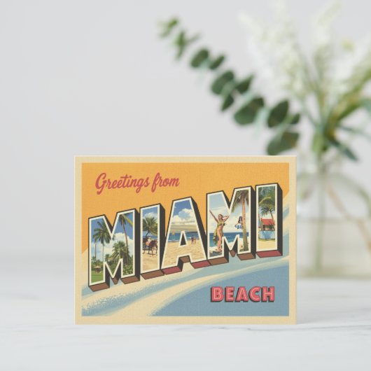 Greetings from Miami Beach Vintage ポストカード (スタンド正面)