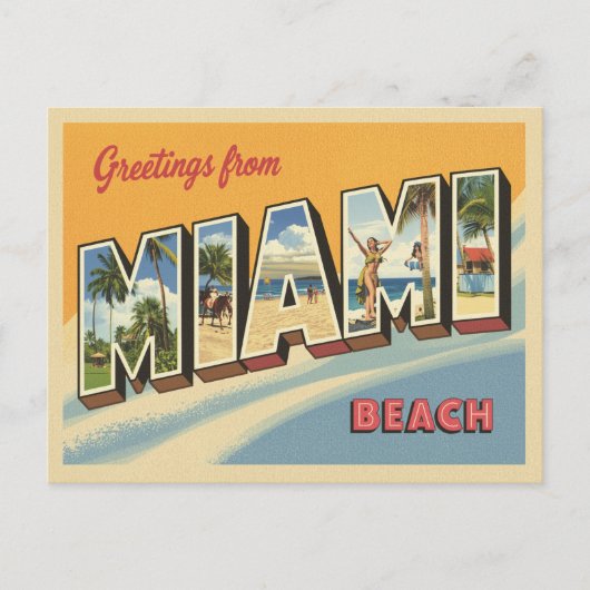 Greetings from Miami Beach Vintage ポストカード (正面)