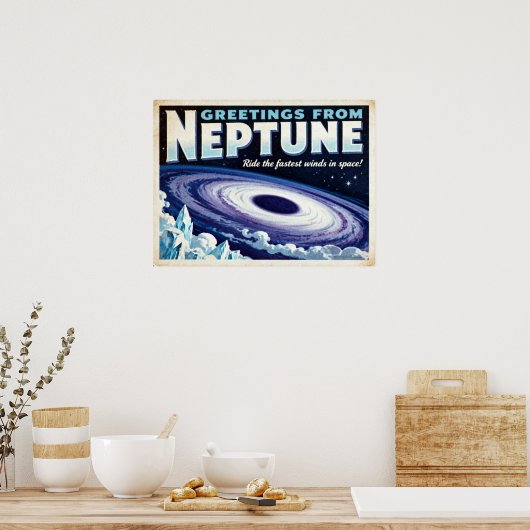 Greetings from Neptune Retro Sci‑Fi Poster ポスター (キッチン)